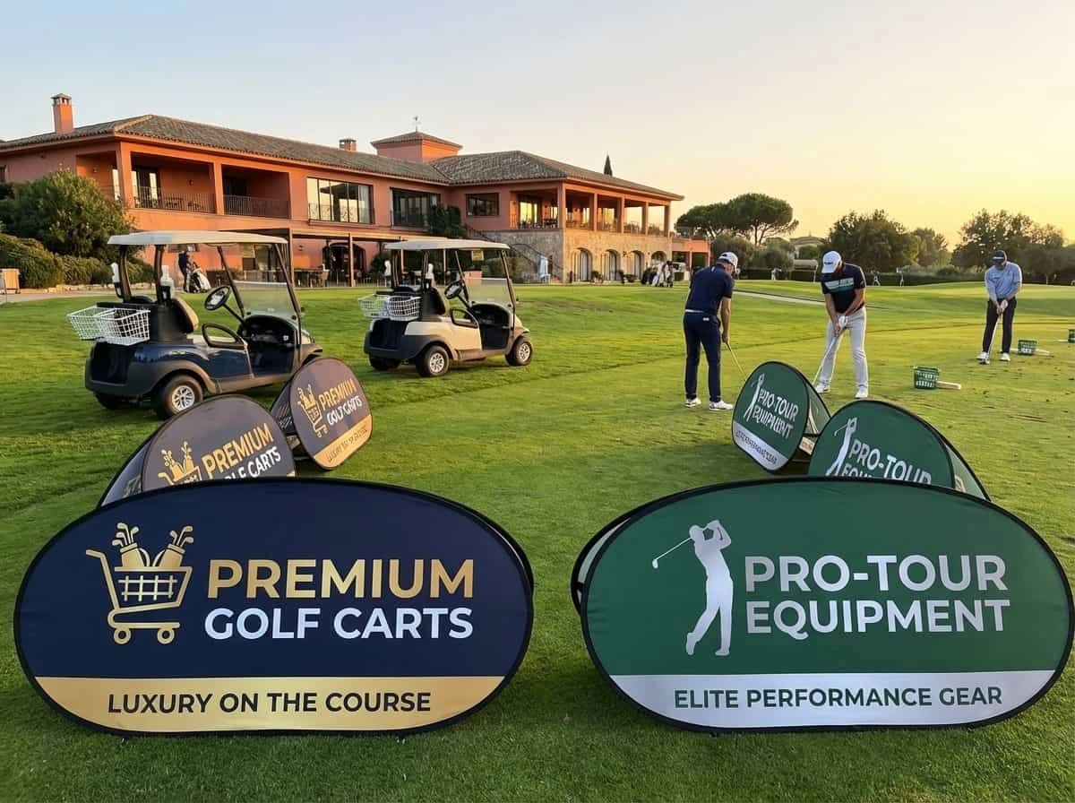 Golf banner publicitario pop-up para torneos y eventos deportivos